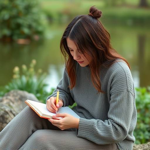 A person journaling in a peaceful setting, representing the therapeutic benefits of writing for mental wellbeing.