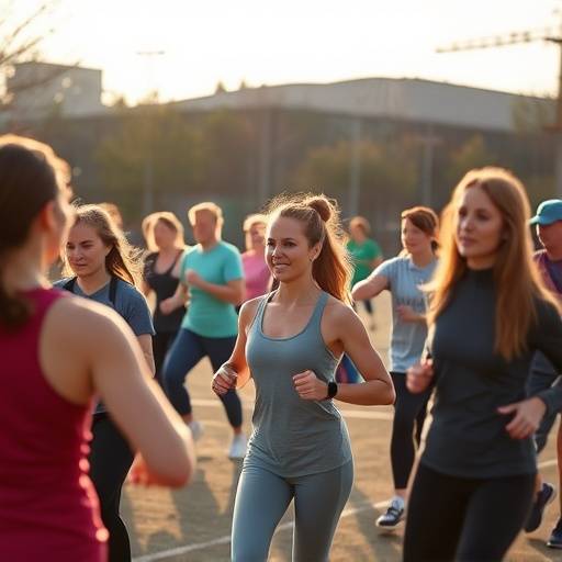 Group of people exercising together outdoors